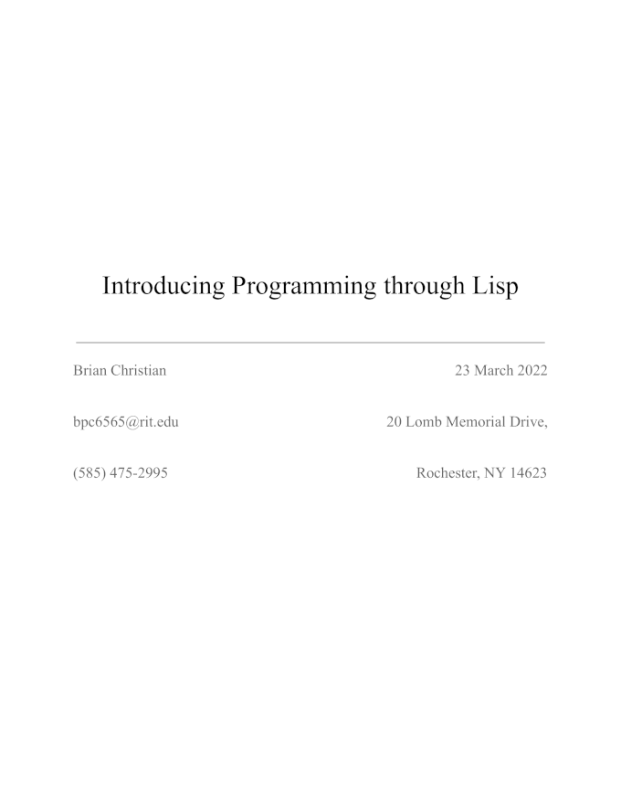 Introducing Programming through Lisp