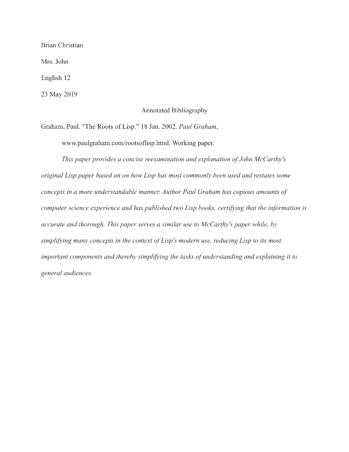 Senior Thesis Annotated Bibliography